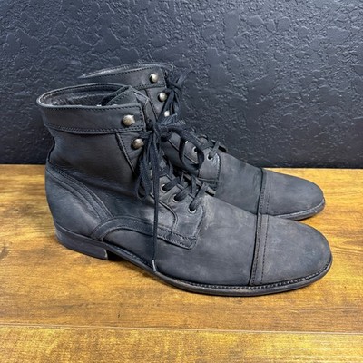 Game Place Game Place Black Leather Lace Up Cap Toe Combat Boots Mens Size 12