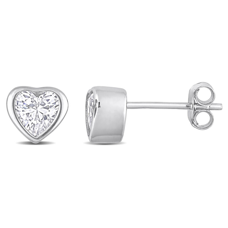 Amour Cubic Zirconia Heart Stud Earrings In Sterling Silver
