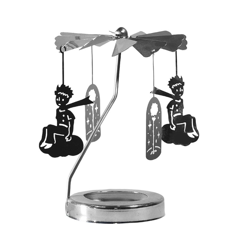 Silver Metal Rotating Spinner Carousel Candle Tea Light Holder Table Xmas Decor