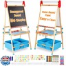 FUNLIO Anti-Warping Kids Art Easel, 3 Height Adjustable for Kids Aged 2-8, All-in-One Toddler Easel with Paper Roll and Erasable Frame, Standing Easel with Magnetic Chalkboard/Whiteboard (Blue)