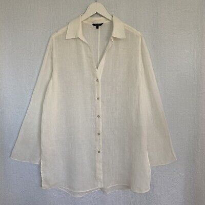 Massimo Dutti Womans Linen Blouse Shirt Top US L Oversized White 5153/513 NWOT