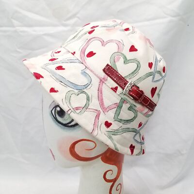 Pastel Heart Print Cotton W/ Leather Trim Womens One Size