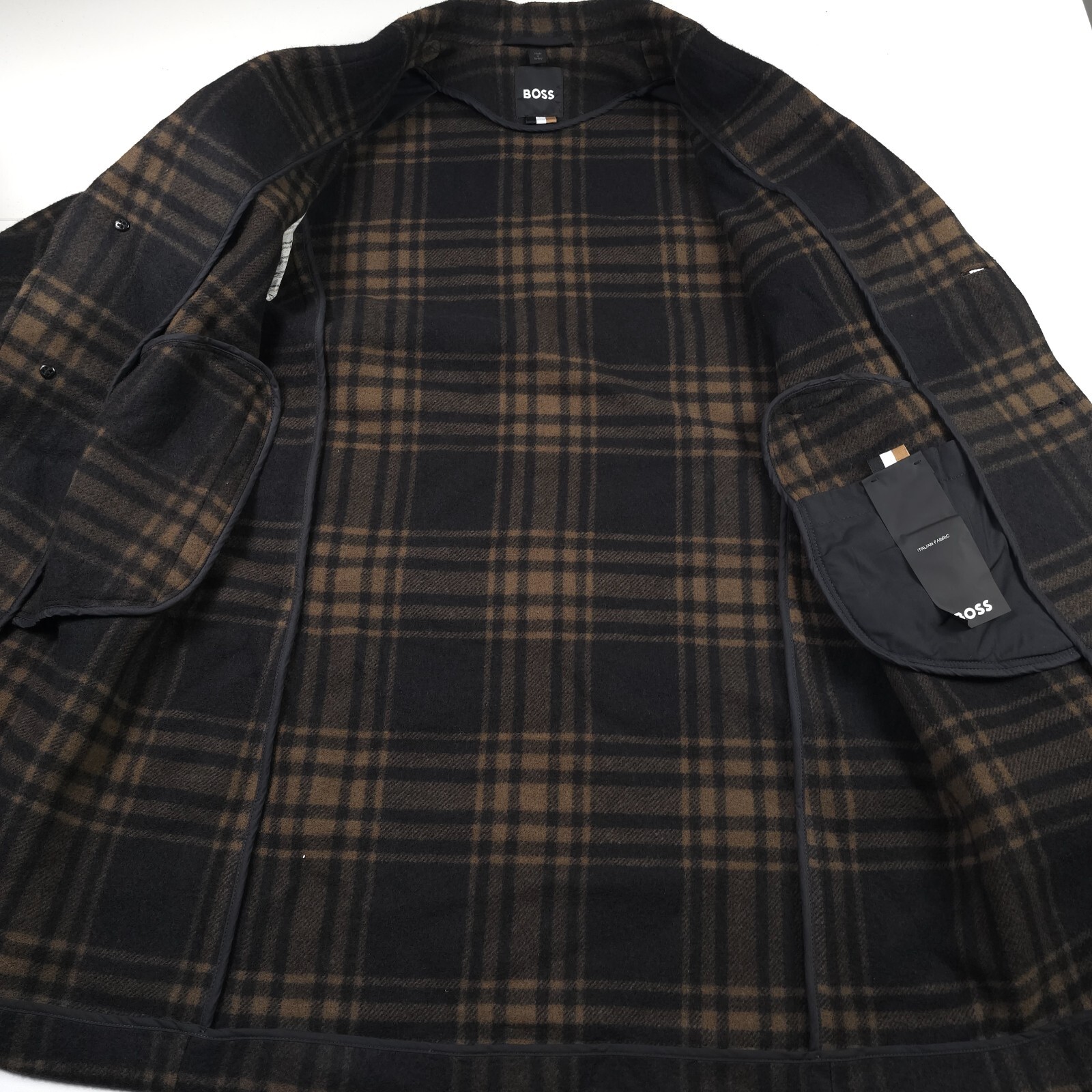 Pre-owned Hugo Boss $795  C-cam-234 Relaxed Fit Black Check Wool Top Coat Mens Size 40r