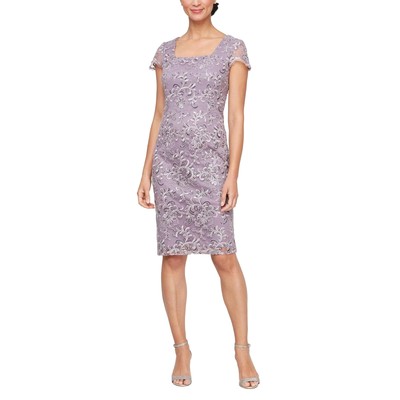 Вышитое платье-футляр Alex Evenings с короткими рукавами и квадратным вырезом горловины