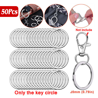 50pcs Round Key Ring 20/25/30mm Rustproof Split Ring Keychain Stainless Steel