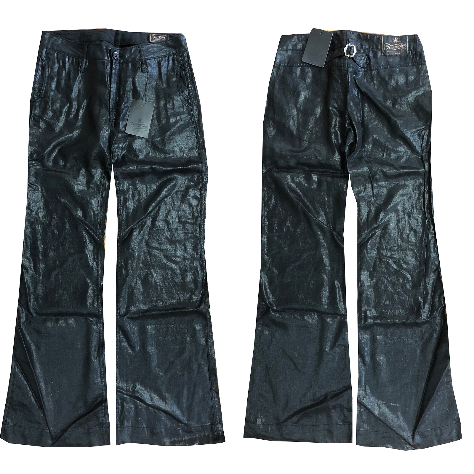 Herrlicher Flair Damen Hose Stoffhose Schwarz Glänzend Gr. W27 L34 NEU