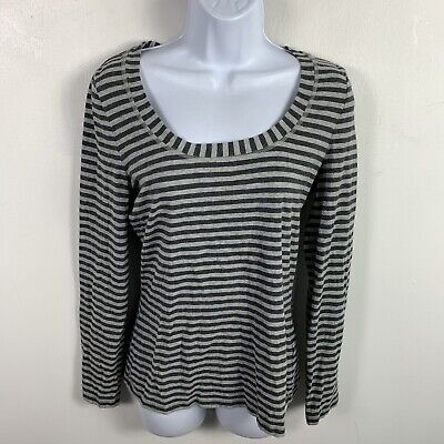 Boden Girls Top Sz 12 Black Gray Striped Scoop Neck Long Sleeve T Shirt 