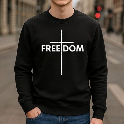 Freedom Cross Sweatshirt Printed Christian Cross Patriotic Gift Crew Neck Jumper