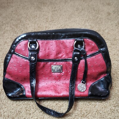 Grace Adele Textured Handbag Purse red Black Faux Ostrich Lots of Pockets