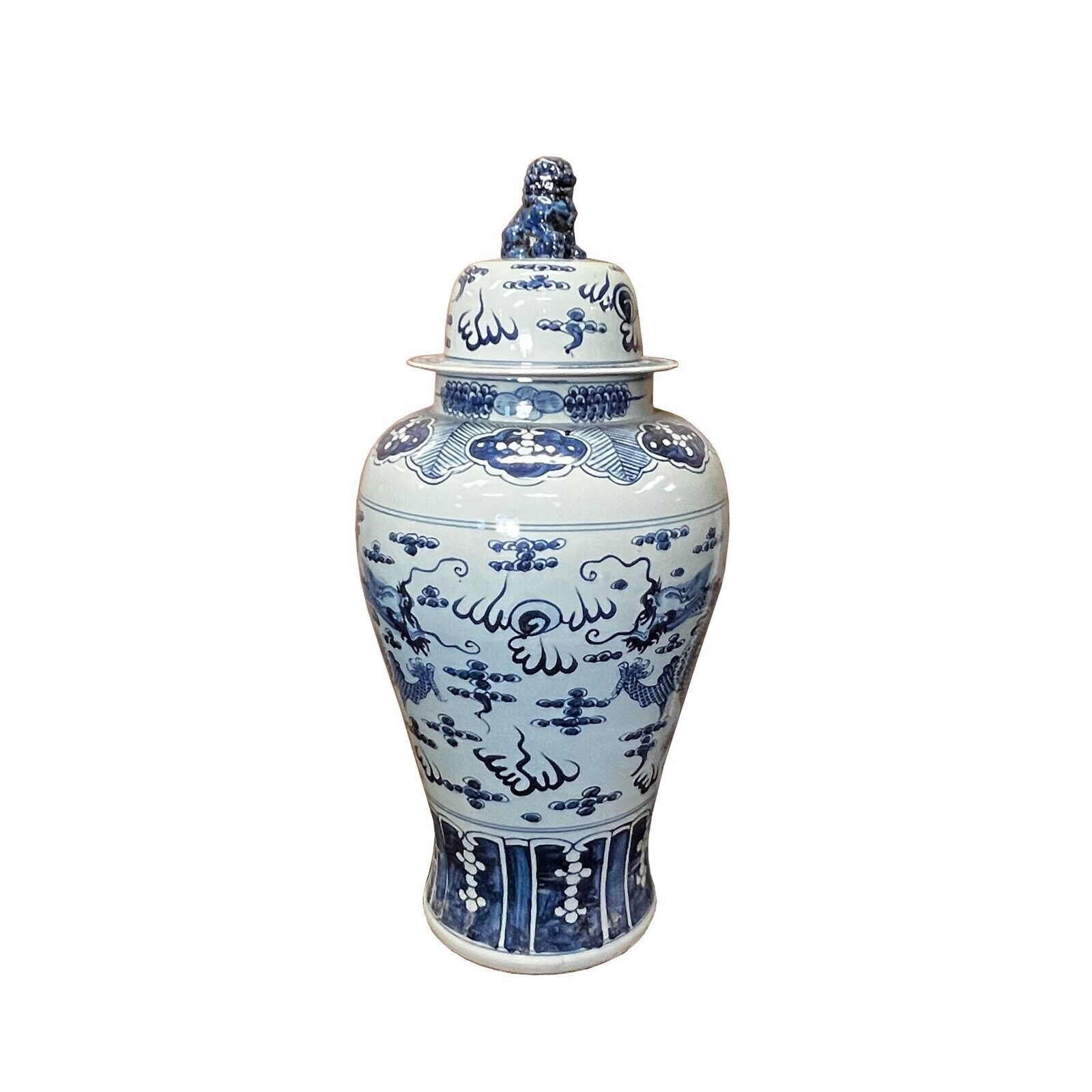 Chinese Large Blue & White Dragons Porcelain General Temple Jar ws2695S Chinese Large Blue & White Dragons Porcelain General Temple Jar ws2695S