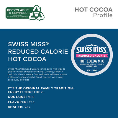 Swiss Miss Reduced Calorie Hot Cocoa, Keurig Single Serve K-Cup Pods, 22 Count