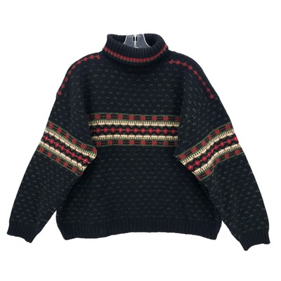 L.L BEAN Vintage 100% Shetland Wool Nordic Pattern Turtleneck Sweater Women's XL