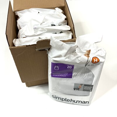 LOT OF 5 Code H  SIMPLEHUMAN Trash Bags Can 35 Liter / 8-9 GAL White, 20ct ea