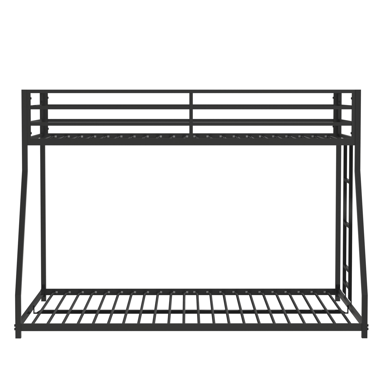 Twin Over Full Low Metal Bunk Bed Frame with Ladder & Guardrails for Small Space