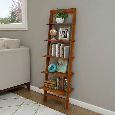 Five Tier Ladder Style Wooden Storage Bookshelf Display Cher