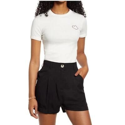 BP. NEW $25 Heart Embroidered Crop Ringer Tee in Ivory Small