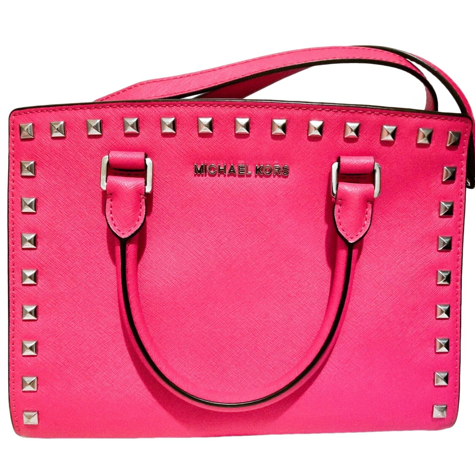 Michael Kors Studded Hot Pink Crossbody Satchel Bag with Michael Kors Studded Hot Pink Crossbody Satchel Bag with