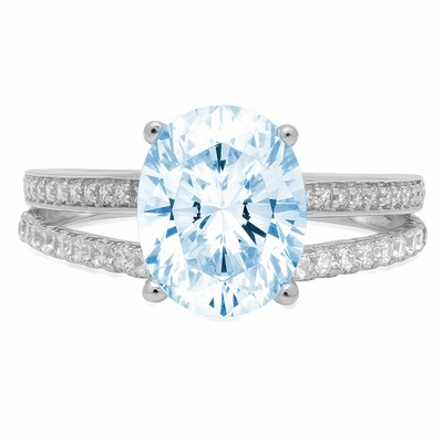 PUCCI 2.1 OVAL SPLIT SHANK SWISS TOPAZ PROMISE BRIDAL WEDDING RING 14K WHITE GOLD