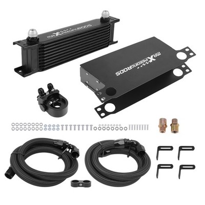 10 Row Transmission Oil Cooler Universal AN10 Aluminum w Sandwich Adapter Kit