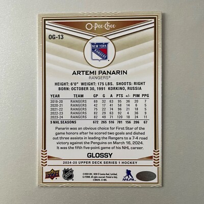 2024 Upper Deck Series 1 #OG-13 Artemi Panarin O-Pee-Chee Glossy Gold