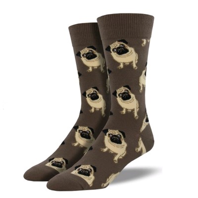 Novelty Socks BROWN PUG Fabric Crew Dog Puppy Best Friend Mnc609-Bro