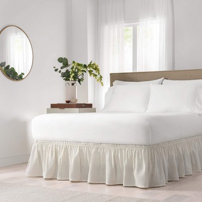 Easy Fit Solid Elastic Wrap Around Bed Skirt Easy On/Off Dust Ruffle (18 Inc