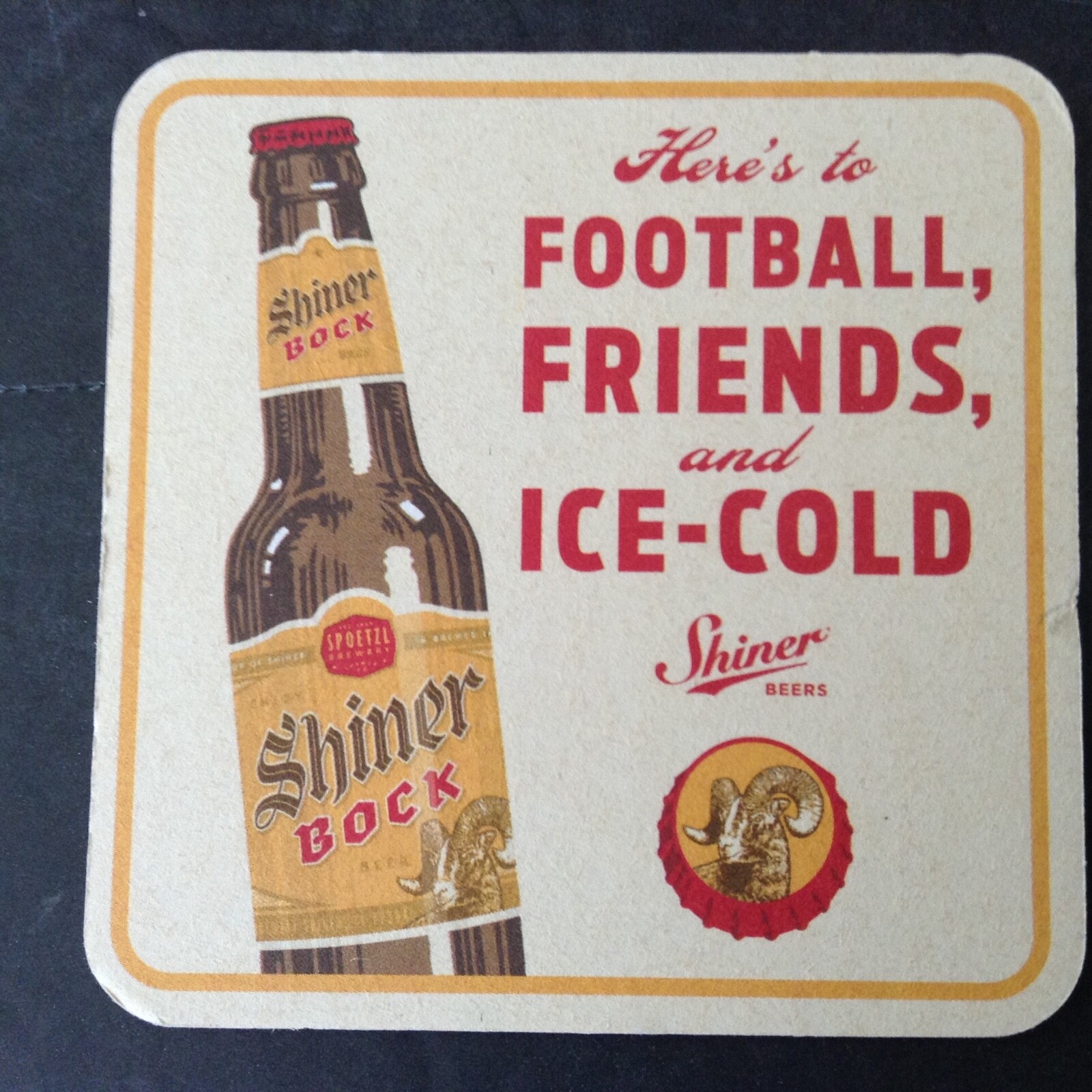 VTG Memorabilia Coaster/Mat Here’s To Football Friends & Ice Cold SHINER BEER