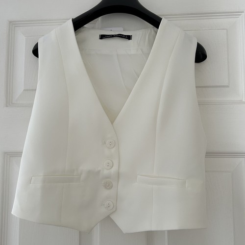 アウターその他 TAGLIATORE Woman Waistcoat White 940029GAELLE X1133 ZARA WHITE Waistcoat WITH VENT Lapel Collar Open side