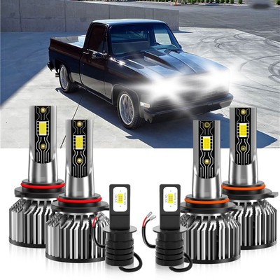 For GMC R3500 1988-1991 6Pcs LED Headlight High/Low+Fog light kit Bulbs 6500K
