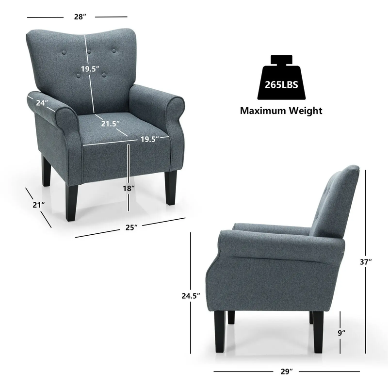 Giantex Modern Accent Chair Fabric Armchair W/ Rubber Wood Legs & Tufted Back