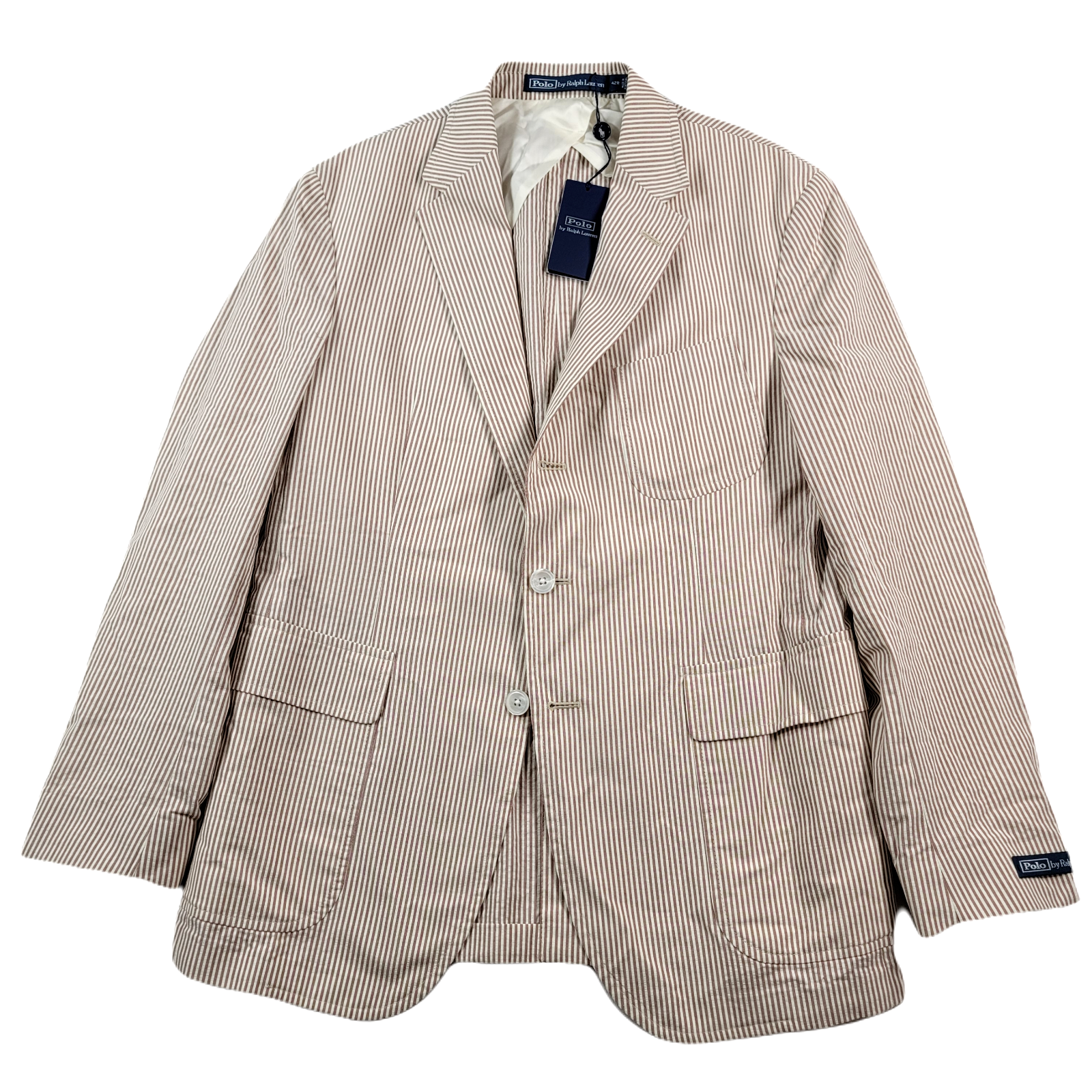 Polo Ralph Lauren Seersucker Suit Jacket Mens 42R 42 Antique Cream/Brown  $698 | eBay