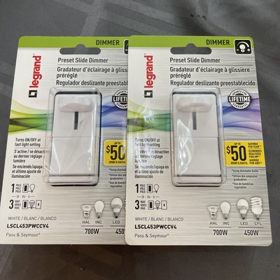 2 legrand LSCL453PWCCV4 Single-Pole/3-Way White Decor Preset Slide Dimmers