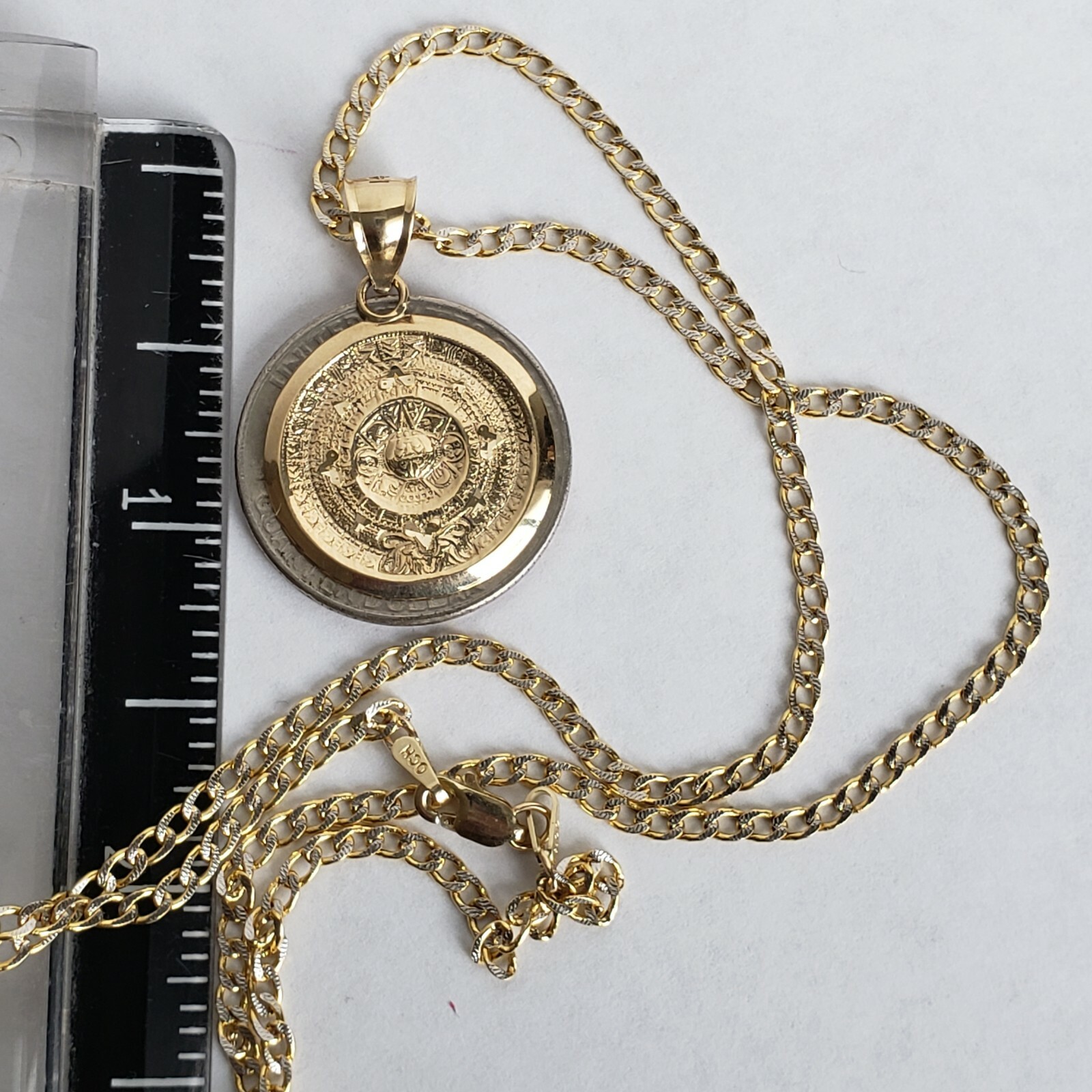 Pre-owned Love Jewels Inc Solid 14k Yellow Gold Aztec Medallion Calendar Pendant 20 Inch Cuban Chain Set