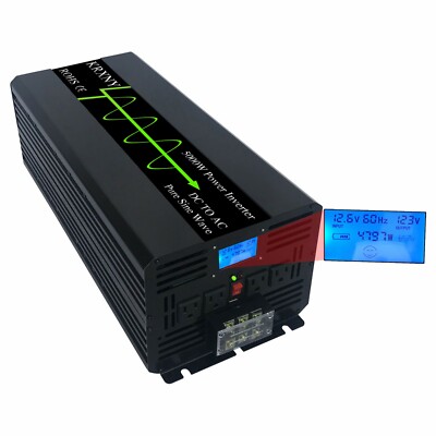 5000W Power Inverter Pure Sine Wave 12V 24V 48V DC to 110V 240V AC LCD Display