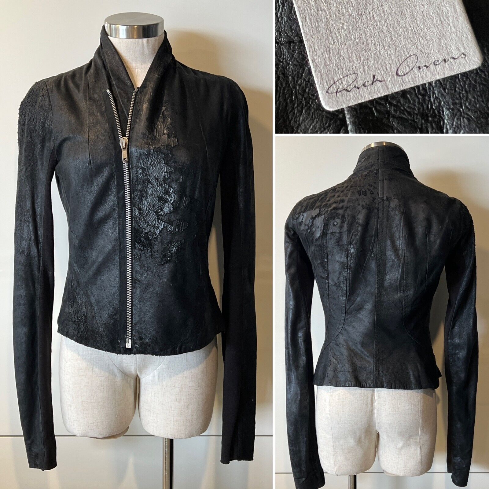RICK OWENS $2500 Black Distress/Blister Lamb Leather Zip RICK OWENS $2500 Black Distress/Blister Lamb Leather Zip