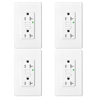 GFI GFCI Outlet 20 Amp Self-Test Duplex Receptacle LED Indicator ETL w/Plate × 4