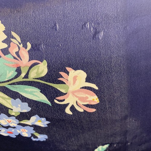 Vintage Echo Club 7 Scarf 1980s Floral Cabbage Roses Blue and Pink 30