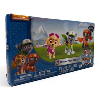 Paw Patrol Action Pack Pups Figure Set, 3 pack, Skye, Zuma, Rocky (Damaged Box)