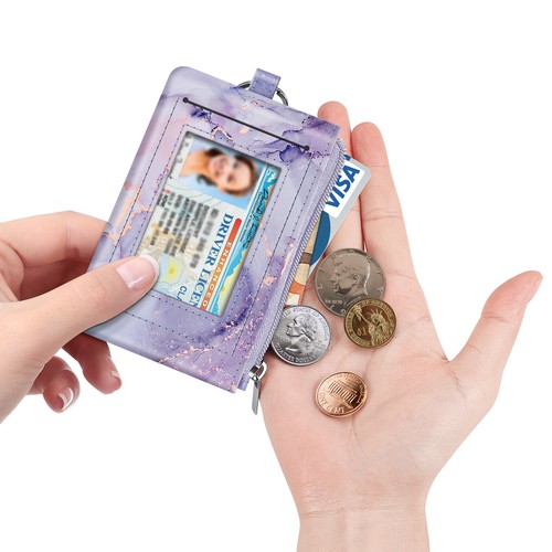Slim Coin Purse Wallet RFID BLOCKING ID Window Card Holder Zipper +Key Chain