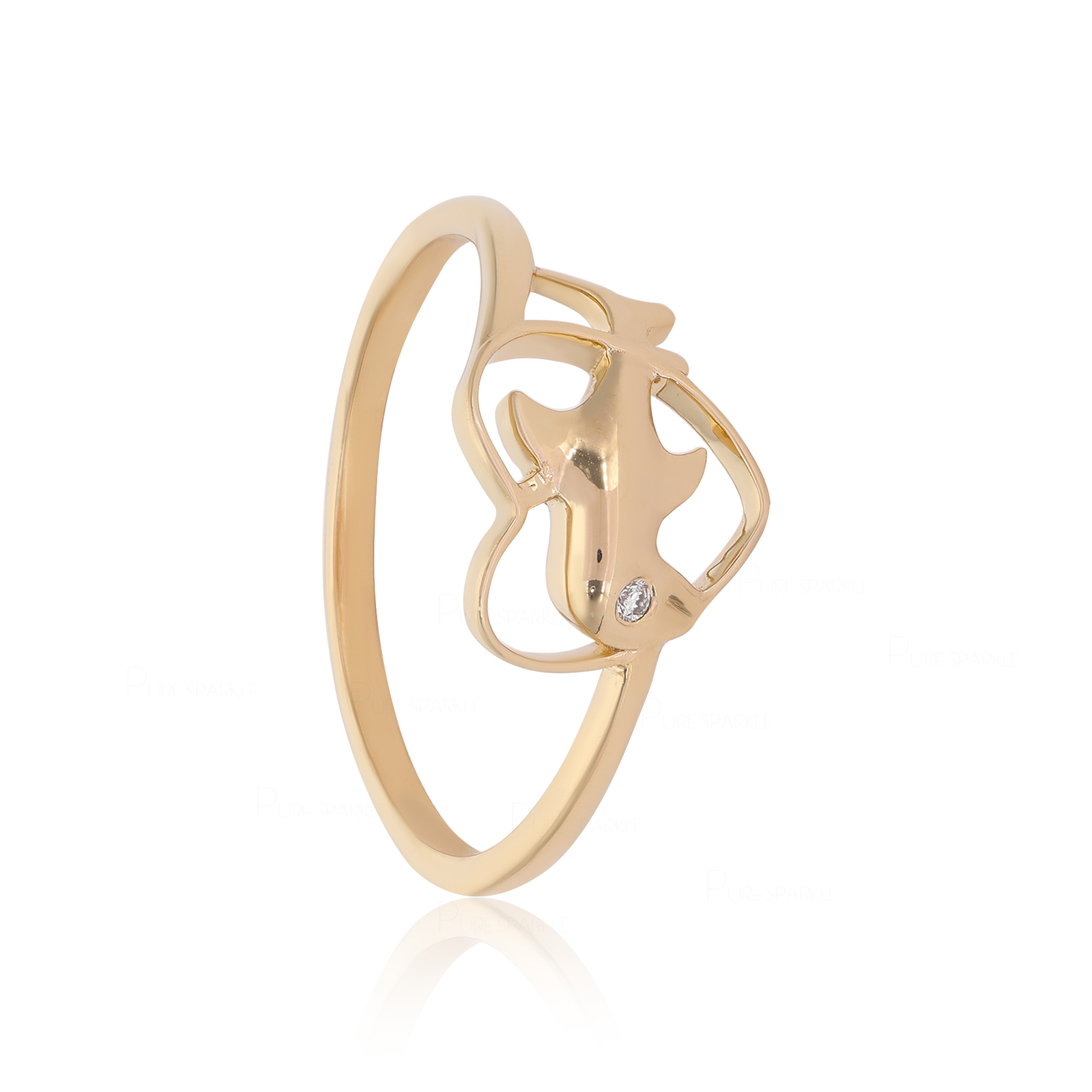 14K Gold 0.01 Ct. Lab-Created Diamond Dolphin in Heart Ring-For Gifting