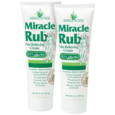 Miracle Rub Pain Relieving Cream with 42% Aloe, 8 oz Tube (2 Pack)