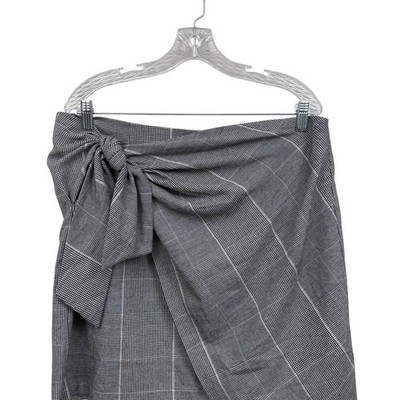 Who What Wear Womens Plaid Skirt Tie Front Asymmetric Hem Casual Back Zip Sz 14