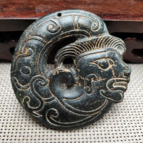 Ancient Chinese hongshan culture,old jade carved,Ancient jade statue pendantH597