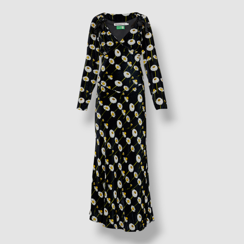 Pre-owned Bernadette $990  Women Black Velvet Mathilda Chamomille Bow Silk Maxi Dress Sz 38