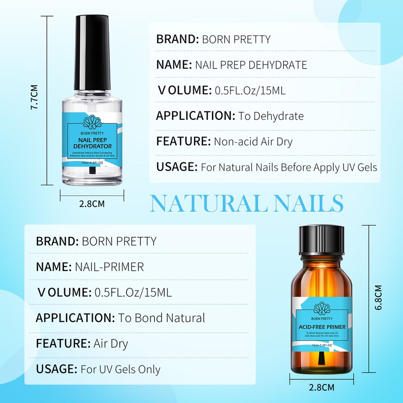 Born Pretty Vorbereitungs-Dehydrator Grundierungen Selbstklebend Trocknend Set