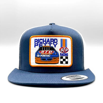 Richard Petty STP Racing Hat, Nascar Patch on Navy & White Yupoong 6006 Snapback