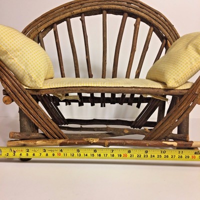 Miniature Primitive Rustic Bent Vine Wood Love Seat 12.5