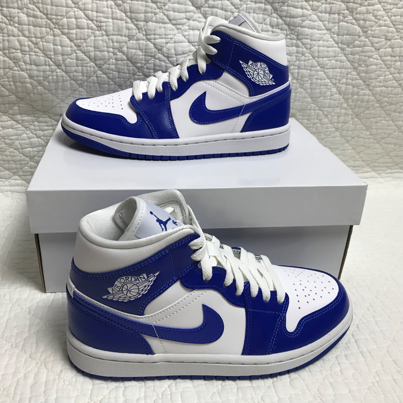Nike Air Jordan 1 Mid Shoes Women's SZ 5.5 White Hyper Royal