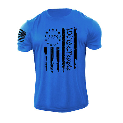 New Men's USA 1776 Distressed American Flag T Shirt Patriotic 100% Cotton Tee