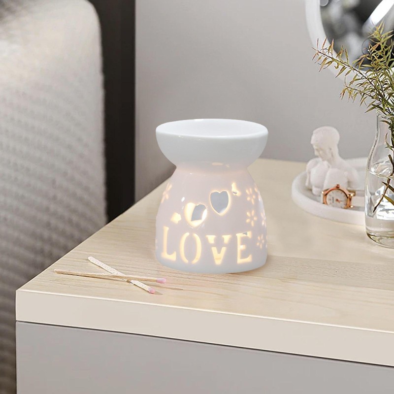 Ceramic Oil Burner Tealight Oil Burner With White Hollow Design For Room Desk